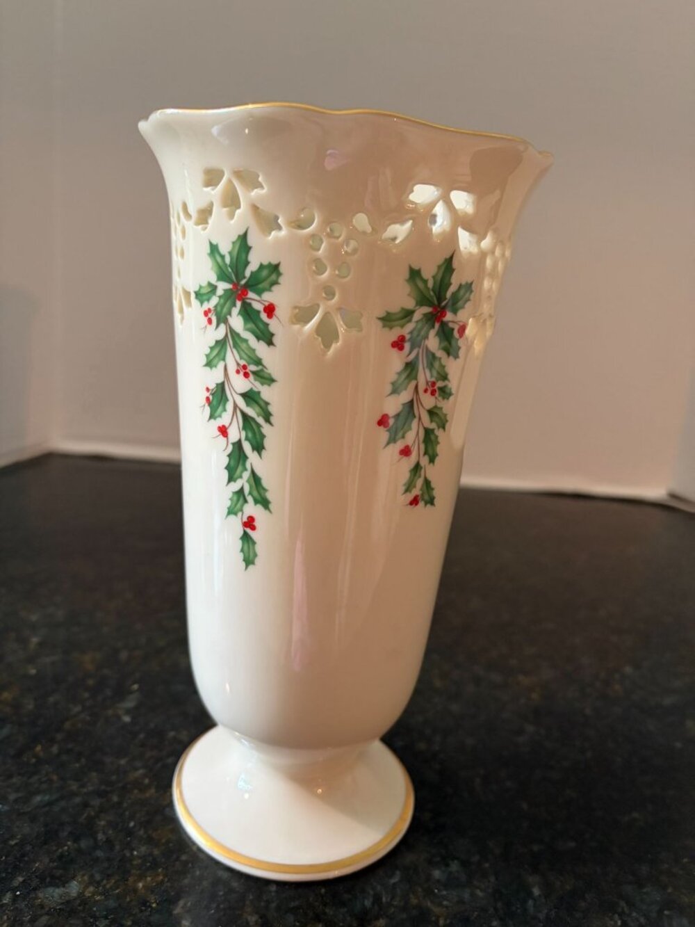 Lenox Holiday Reticulated, Gold Rimmed 9" Vase